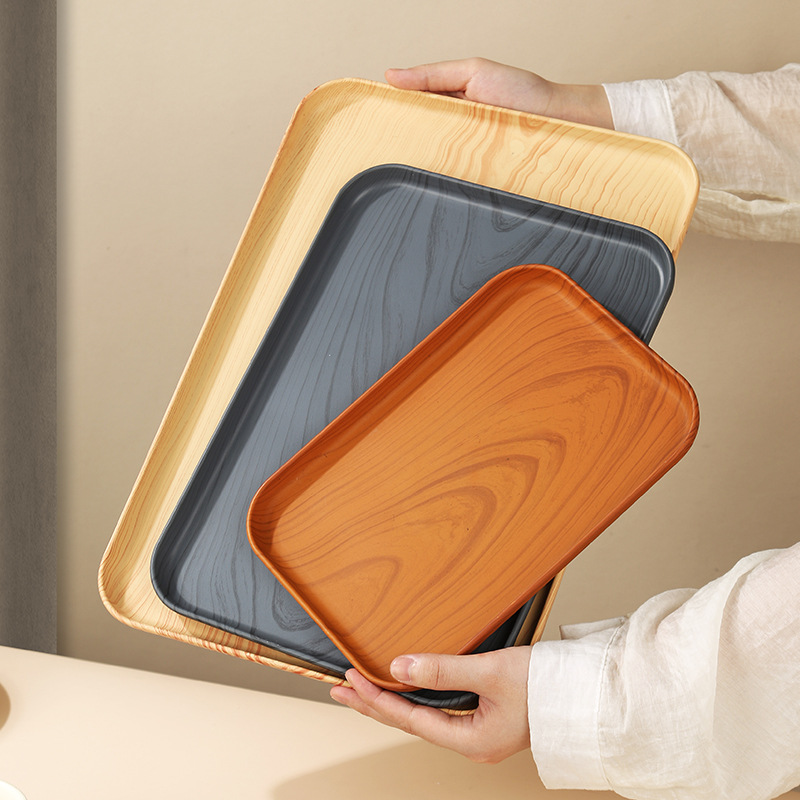 ランチョンマット 木目調長角盆天然風合い滑り止め付き給仕盆