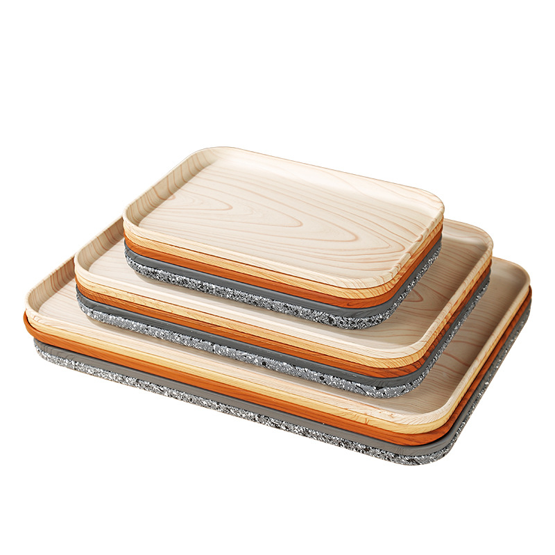 ランチョンマット 木目調長角盆天然風合い滑り止め付き給仕盆