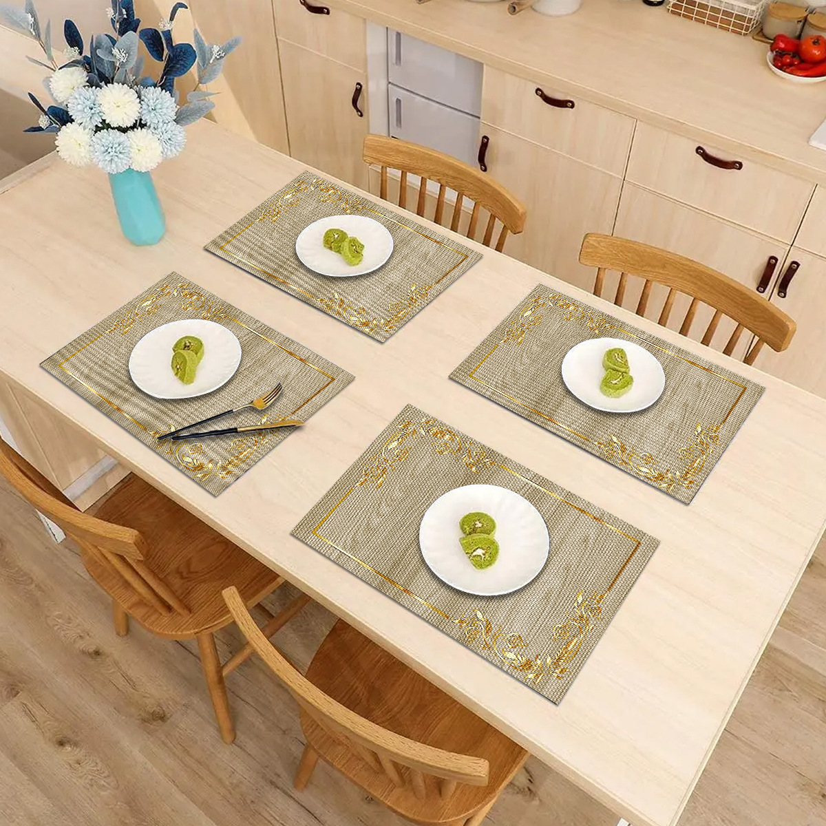 ランチョンマット北欧刺繍の花と蝶の織り模様ランチョンマット