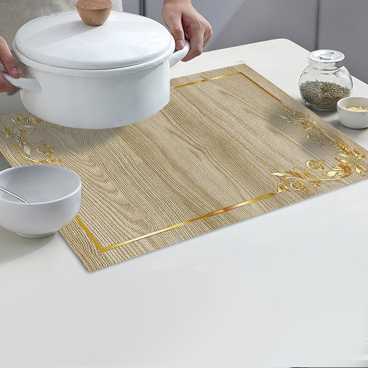 ランチョンマット北欧刺繍の花と蝶の織り模様ランチョンマット