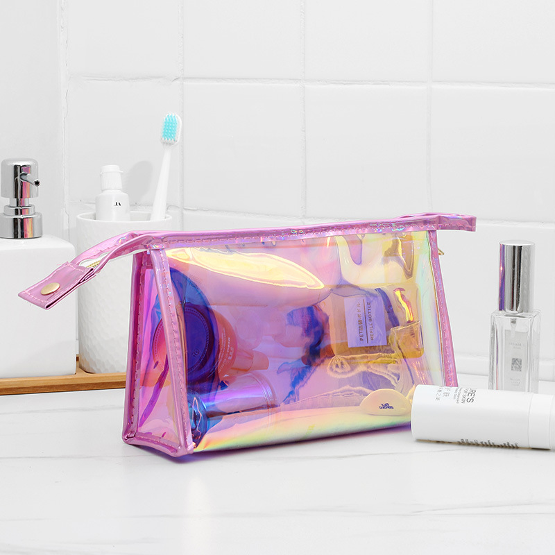 旅行グッズ 虹色輝く透明ホログラム洗面用具・化粧ポーチ