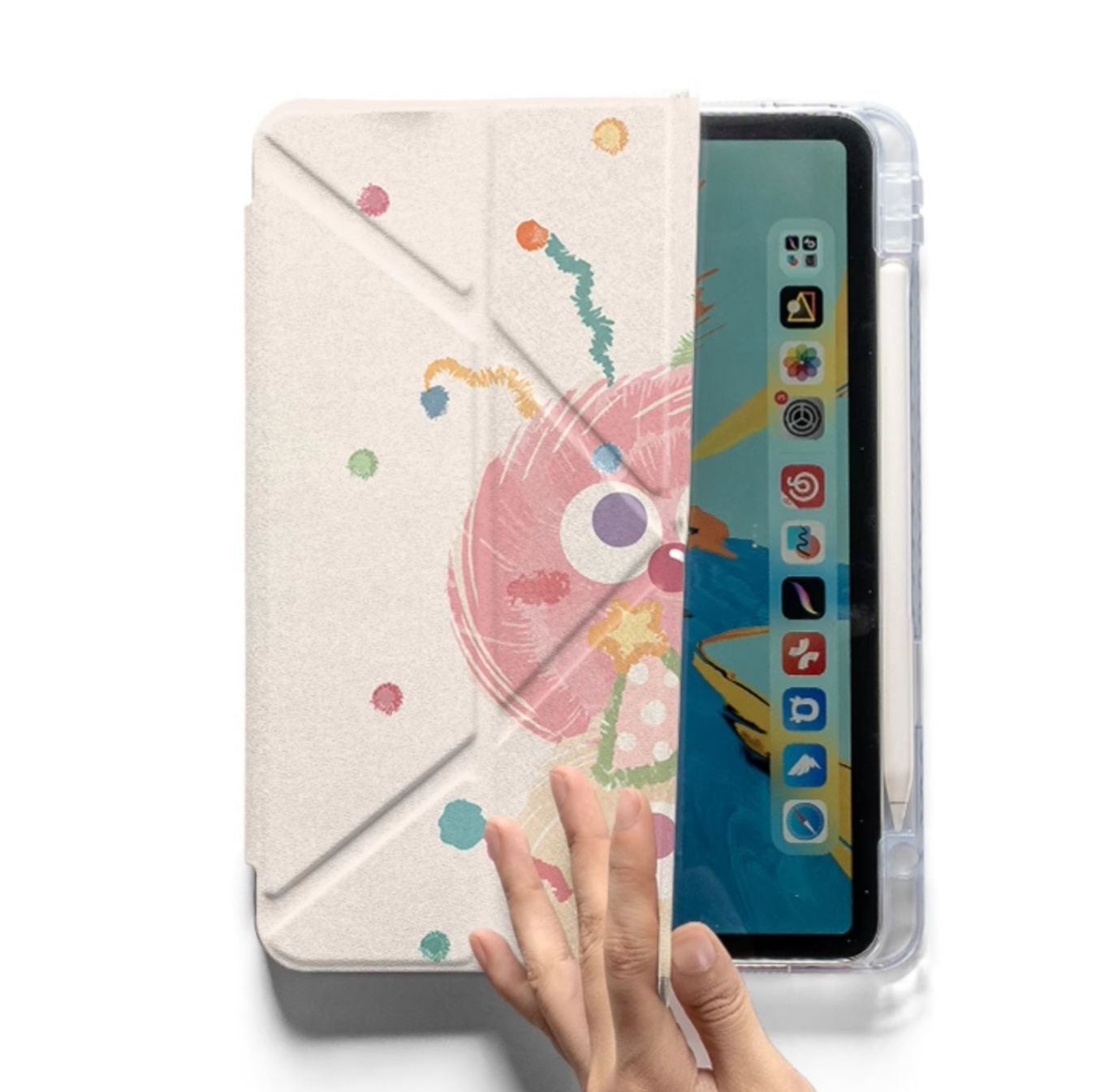 ipadカバー 多機能スタンド付き透明保護ケース