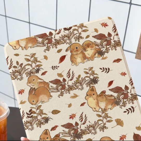 ipadカバー 猫と植物の庭園柄手帳型カバー