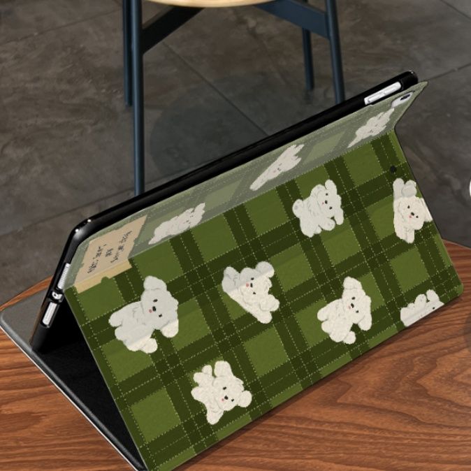 ipadカバー 小熊格子模様 折りたたみ保護ケース