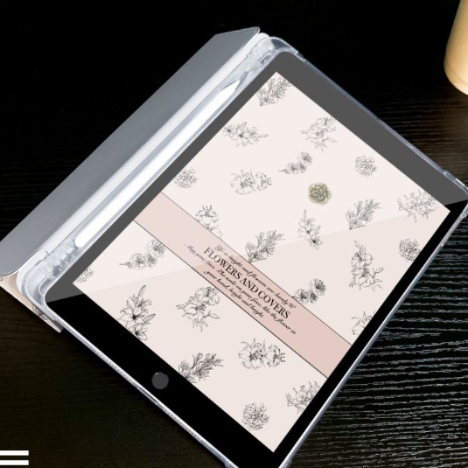 ipadカバー 花模様の優しさ 筆挿し付き三つ折り保護カバー