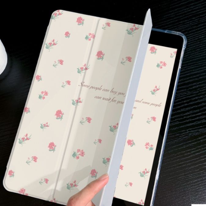 ipadカバー 花模様の優しさ 筆挿し付き三つ折り保護カバー