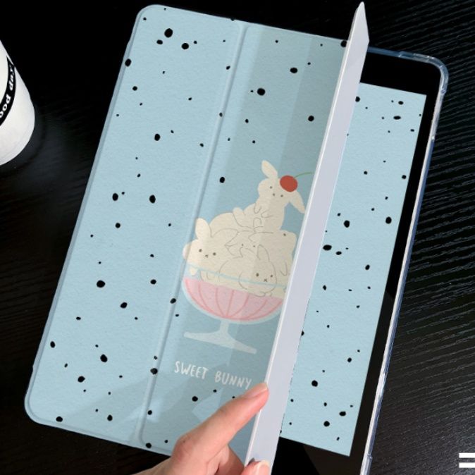 ipadカバー かわいい動物スイーツデザイン三つ折り保護ケース
