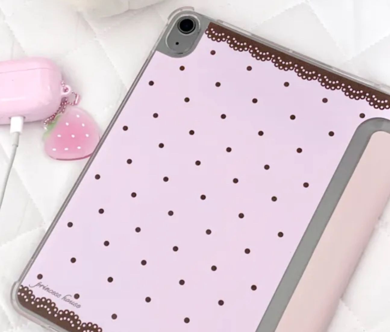 ipadカバー 水玉レースのスイーツ風保護ケース