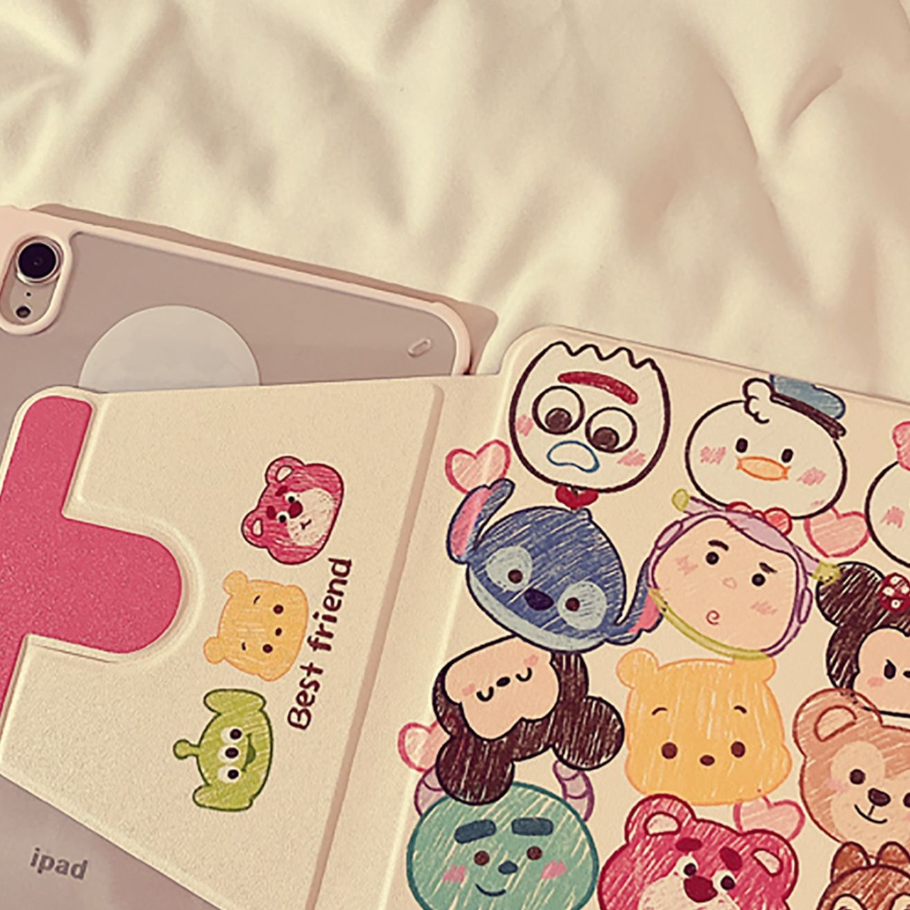 ipadカバー かわいいキャラクター総柄スタンド機能付きケース