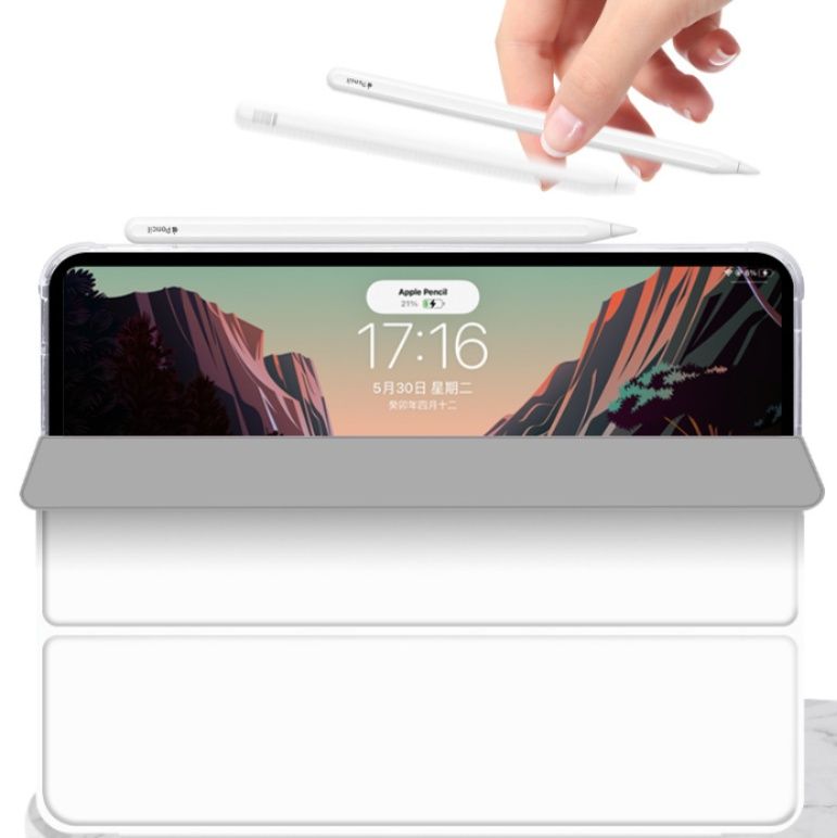 三つ折り透明背面保護カバー付きiPadAirケースカバー