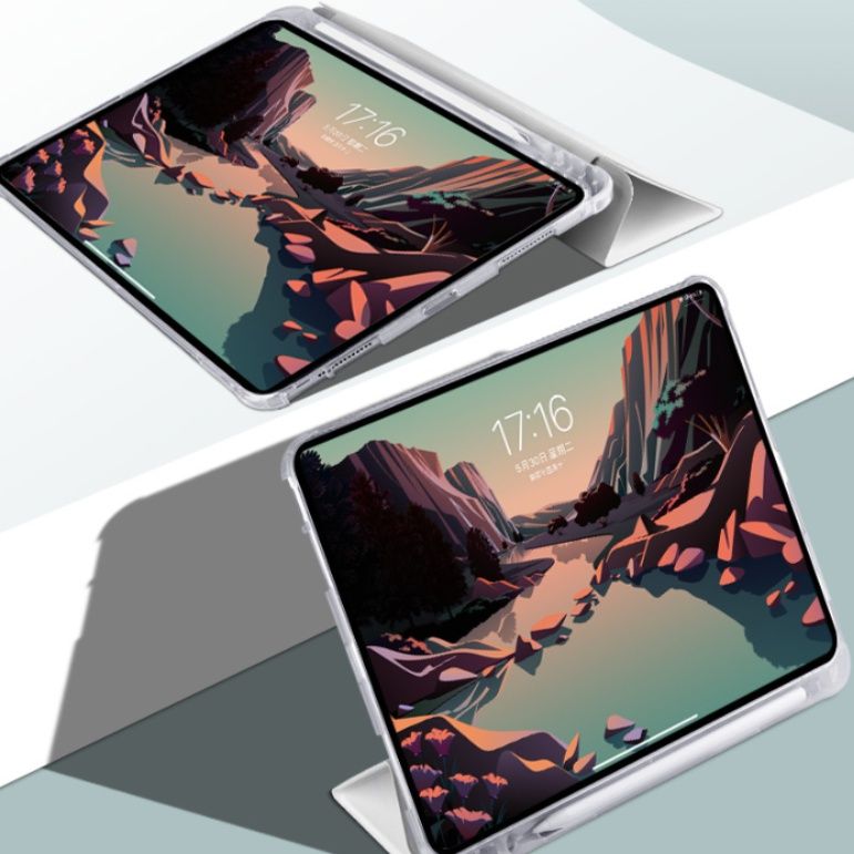 三つ折り透明背面保護カバー付きiPadAirケースカバー