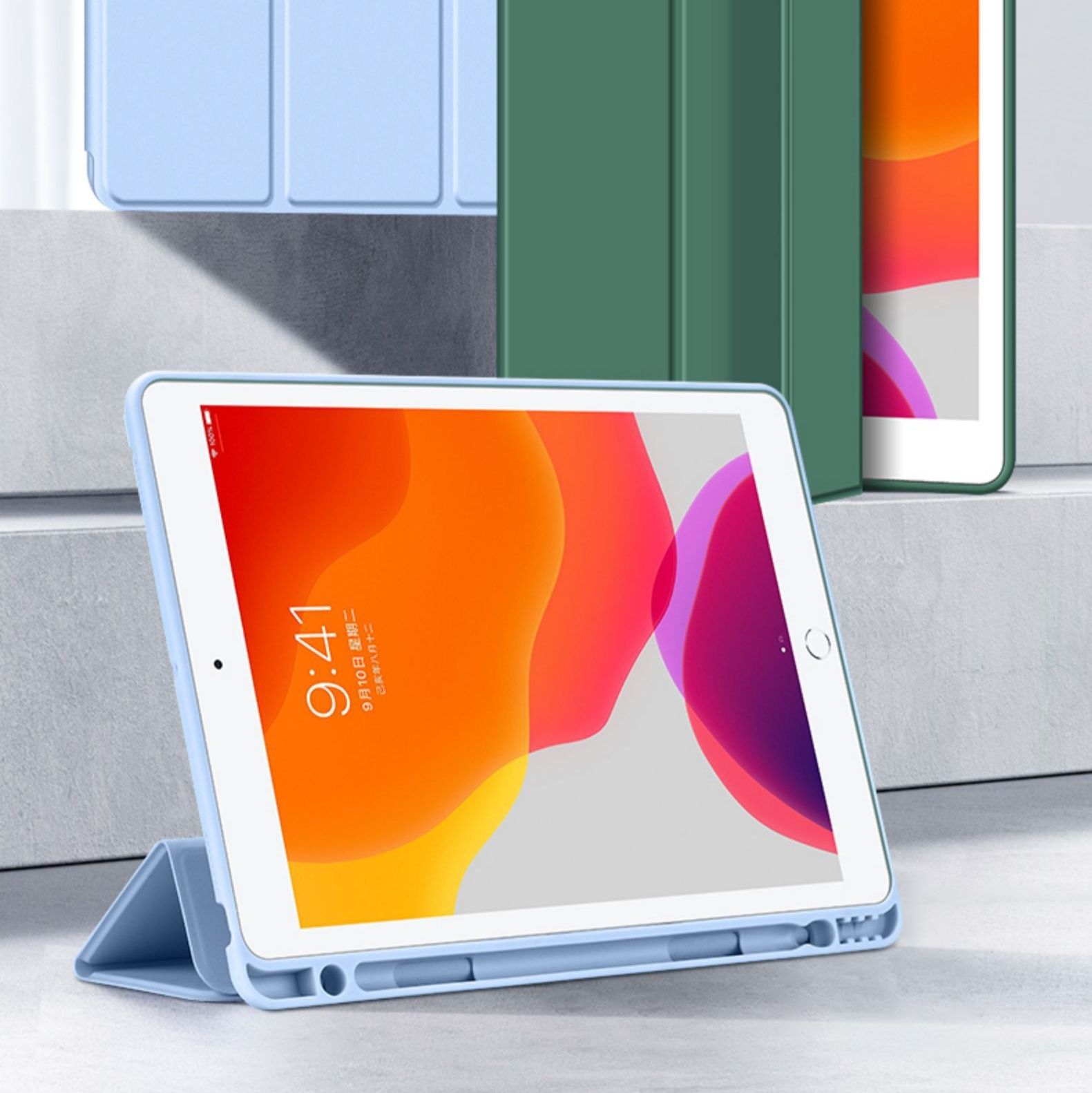 三つ折りペンホルダー付き保護 ipadAirカバーケース