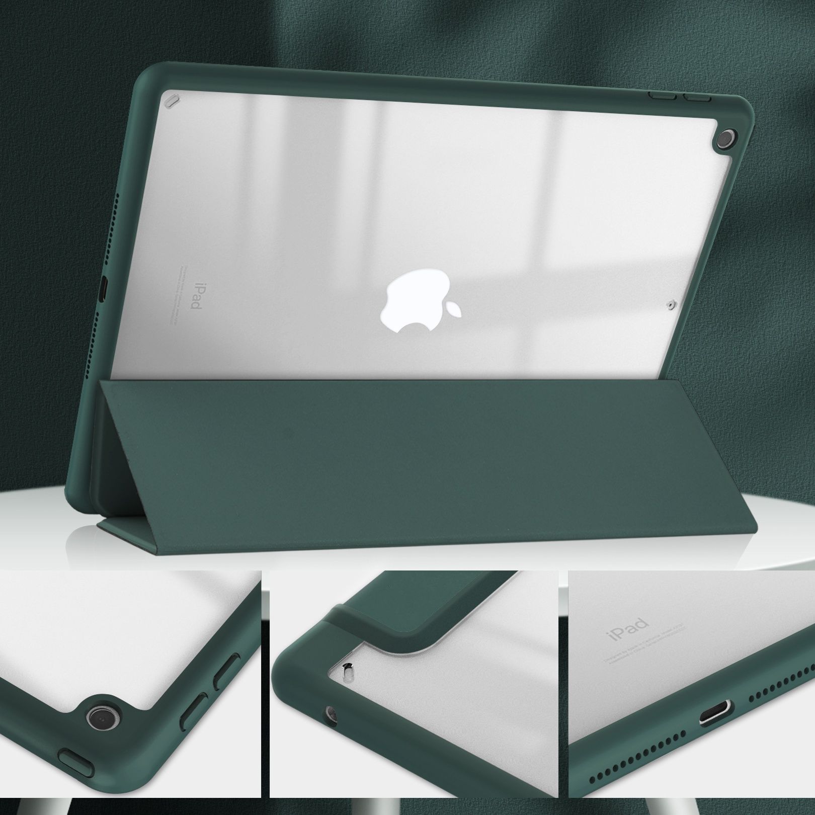 三つ折りスタンド機能付き透明背面保護ipadカバー