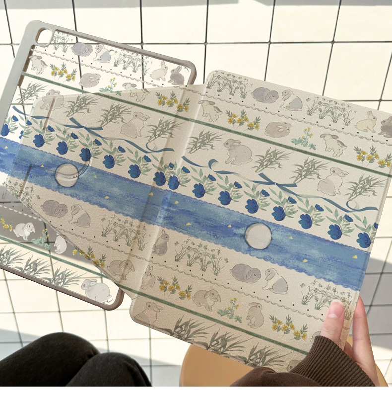 ipadカバー 猫と植物の庭園柄手帳型カバー