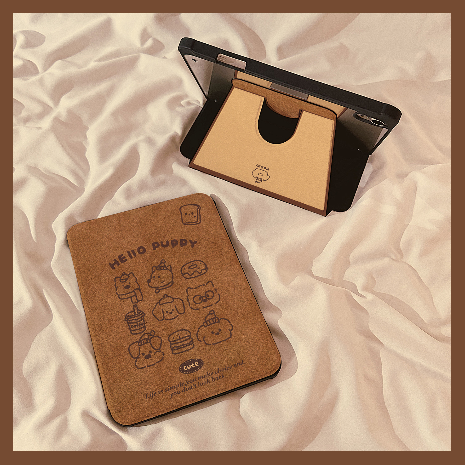 ipadカバー 可愛い子犬イラスト付き二つ折りスタンド機能ケース