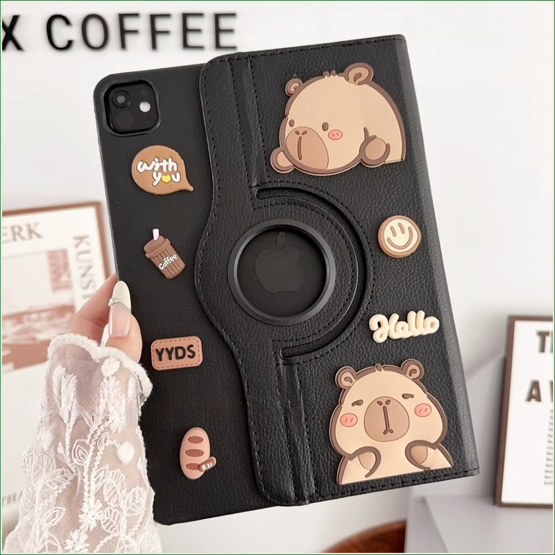 ipadカバー くまさん回転式手帳型保護カバー