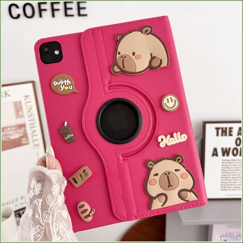 ipadカバー くまさん回転式手帳型保護カバー