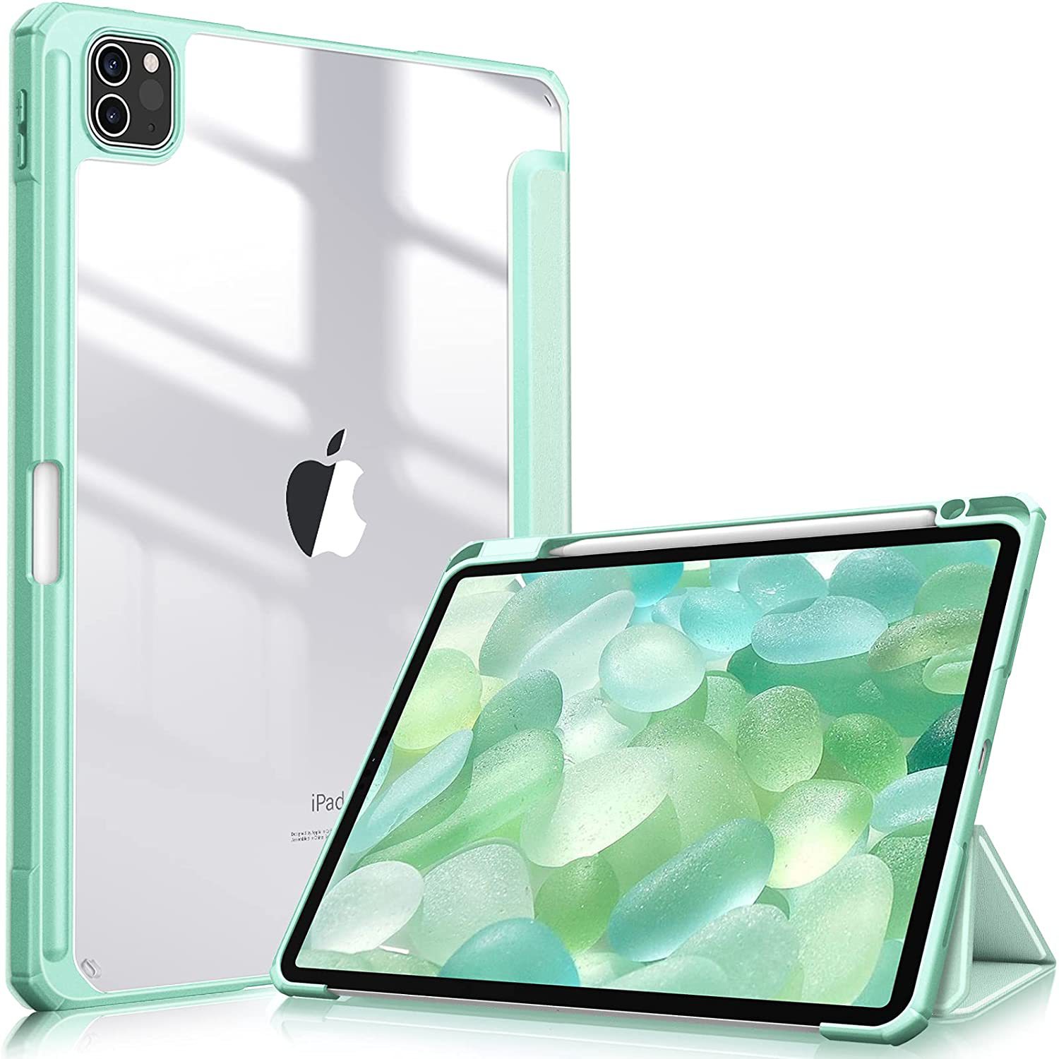 ipadproカバー 背面クリア手帳型スタンド付き保護ケース