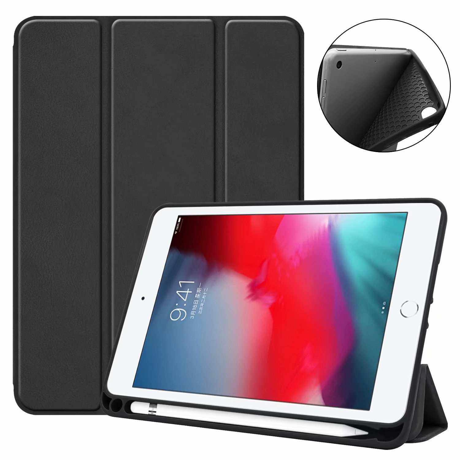 ipadカバー 三つ折りスタンド機能付きペンホルダー内蔵保護ケース iPad