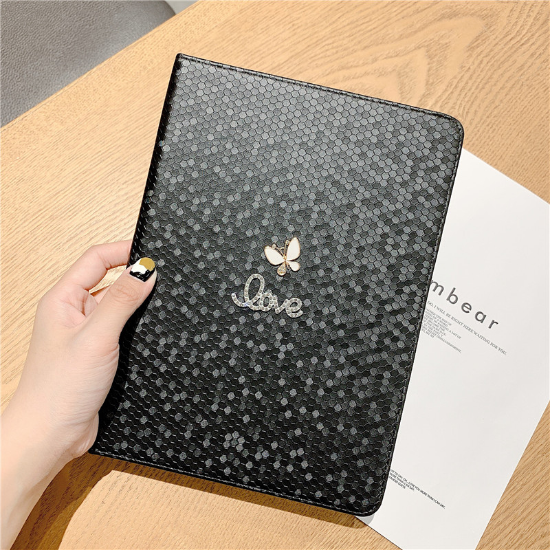ipadカバー 蝶モチーフ六角形型押し保護カバー