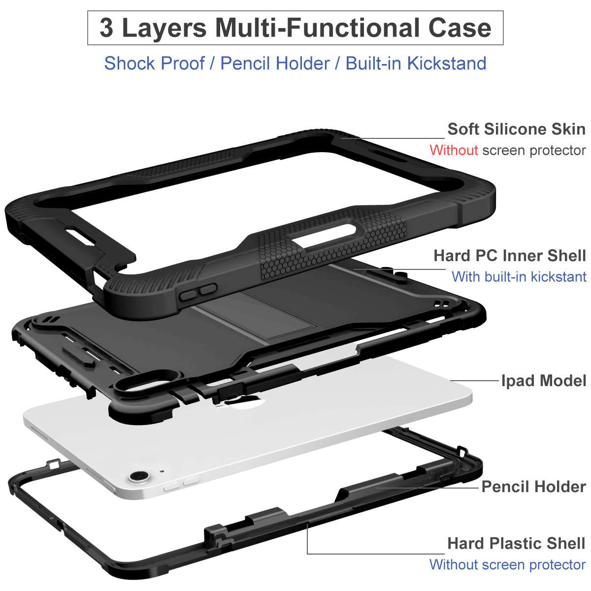 iPadカバー頑丈な衝撃吸収タブレットケース スタンド機能付き