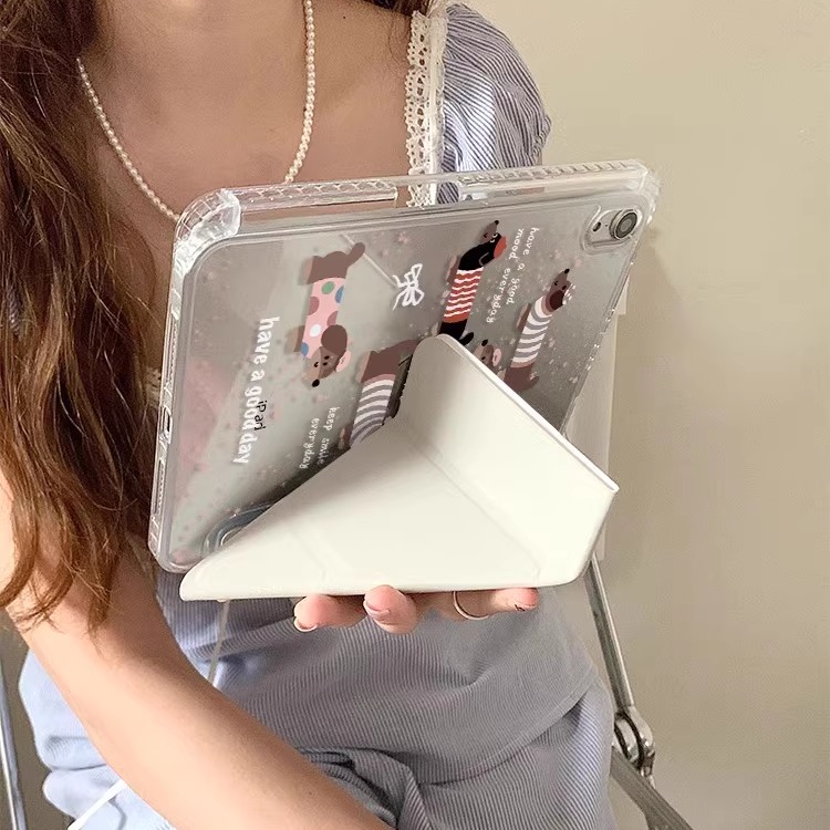 ipadカバー 可愛い犬柄三つ折りスタンド機能付き保護ケース