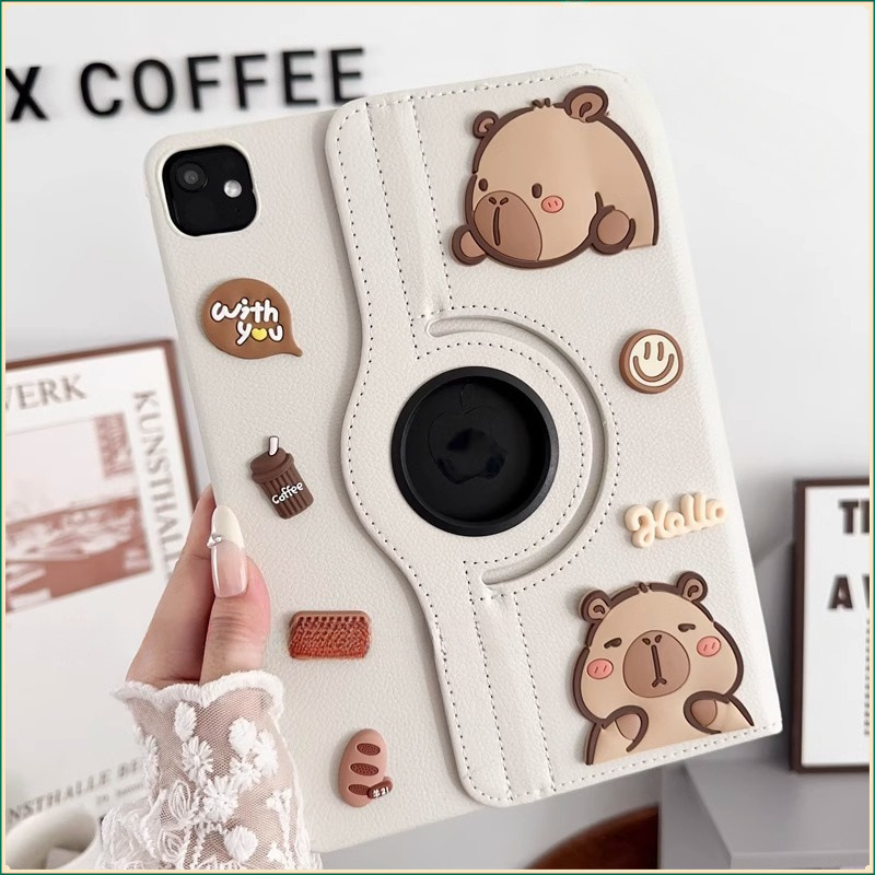 ipadカバー くまさん回転式手帳型保護カバー