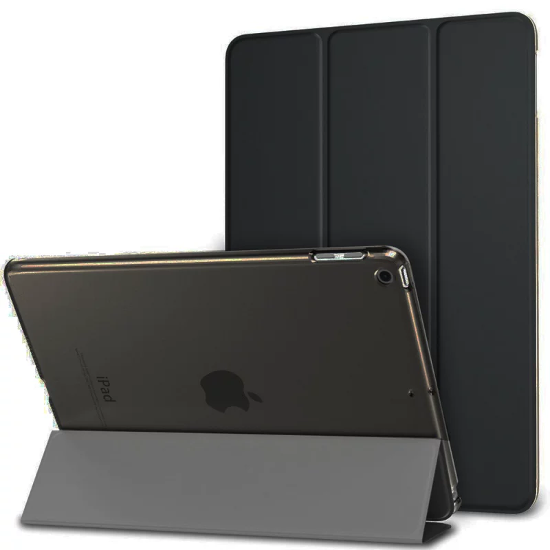 iPad ブラック 三つ折りカバー付き ipadカバー 三つ折りスタンド機能付き透明背面保護カバー ipad|ipad