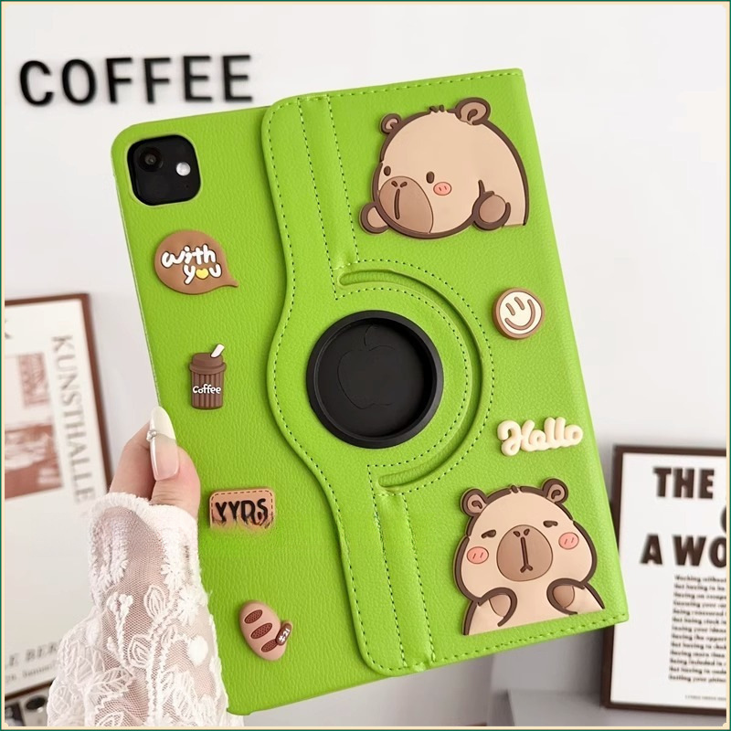 ipadカバー くまさん回転式手帳型保護カバー