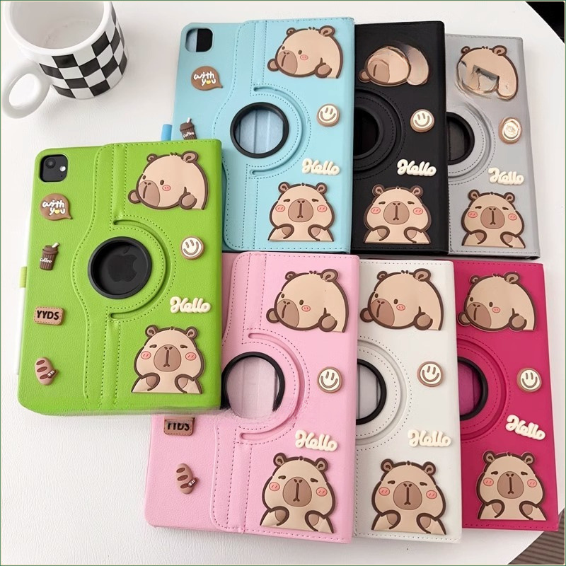 ipadカバー くまさん回転式手帳型保護カバー