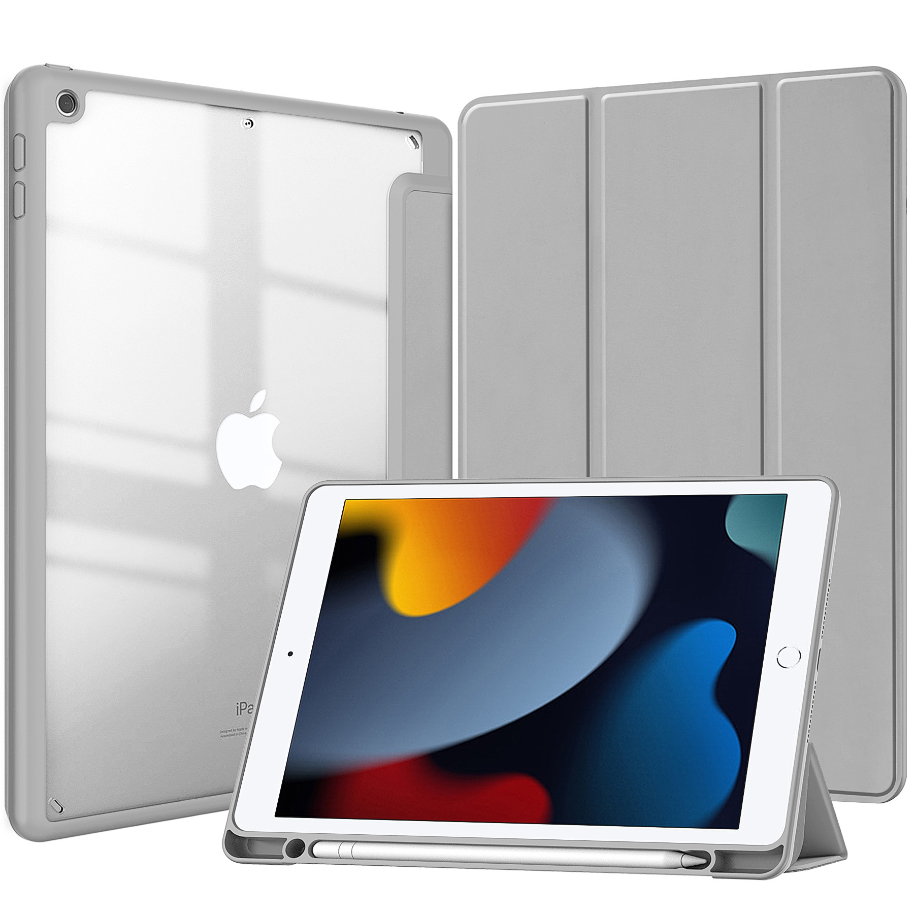 三つ折りスタンド機能付き透明背面保護ipadカバー