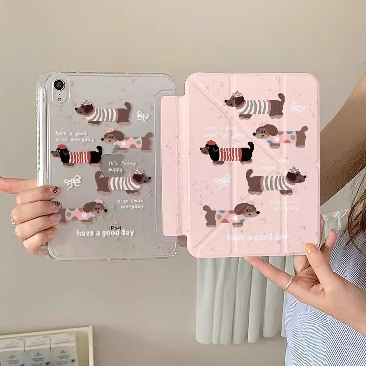 ipadカバー 可愛い犬柄三つ折りスタンド機能付き保護ケース