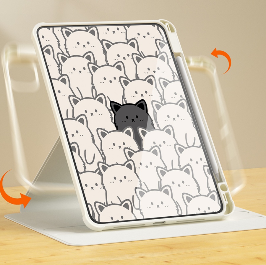 タブレットケース 猫ちゃん集合 回転式保護カバー