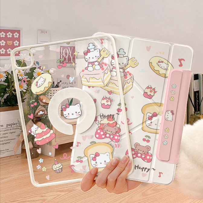 かわいい猫菓子柄 透明保護タブレットケース