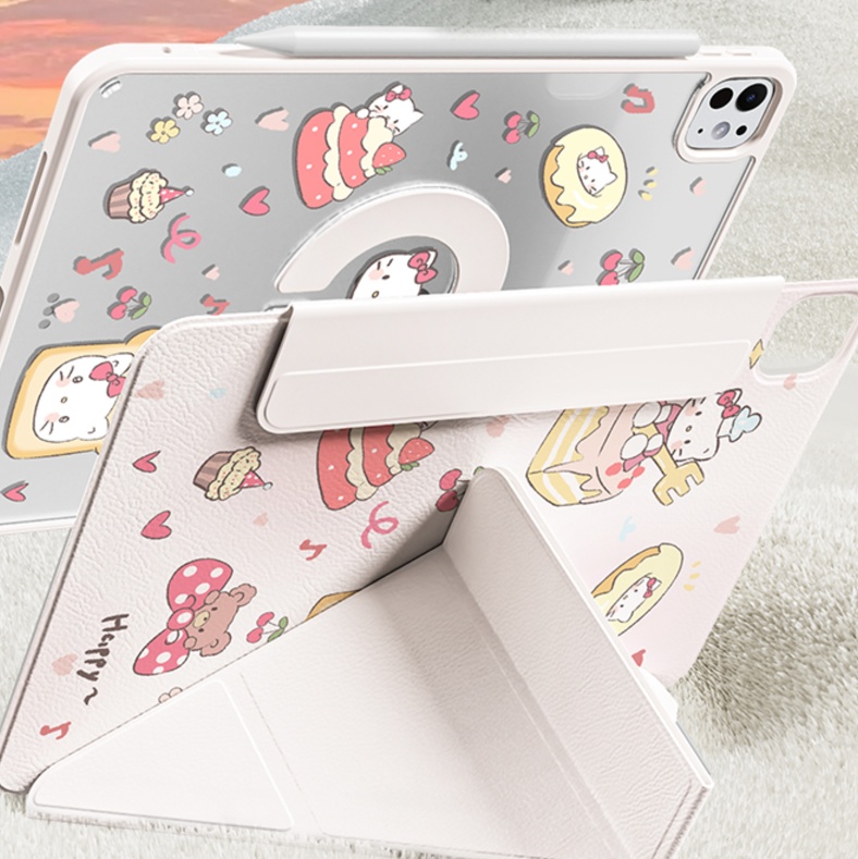 かわいい猫菓子柄 透明保護タブレットケース