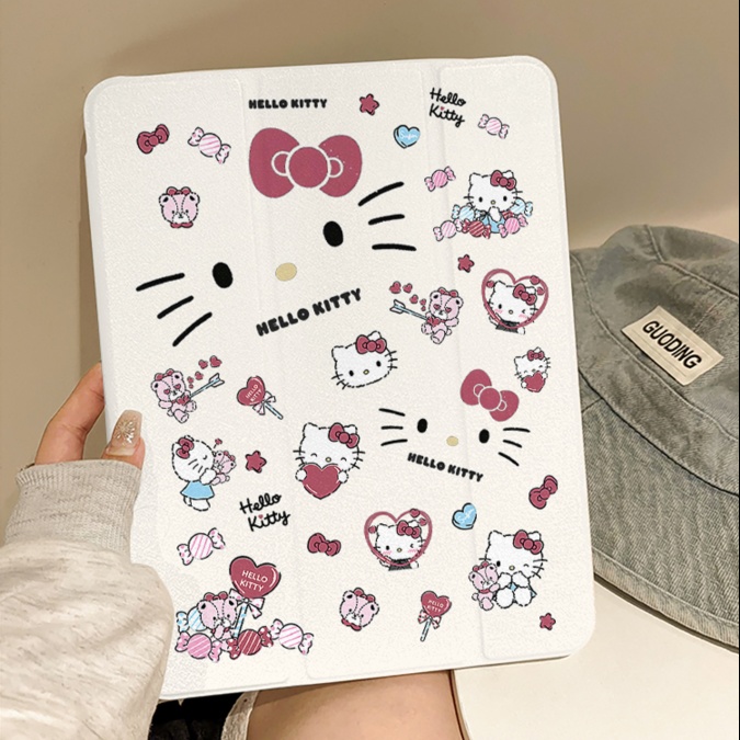 猫キャラクター柄 折り畳み式保護タブレットケース