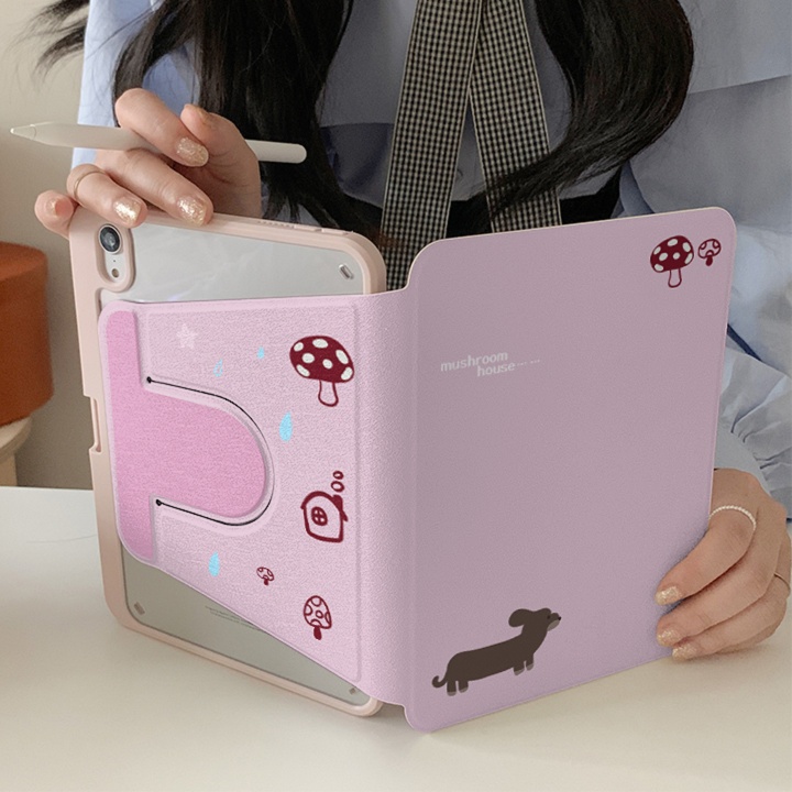 タブレットケース 格子模様 ねこちゃん 立て掛け式タブレットカバー
