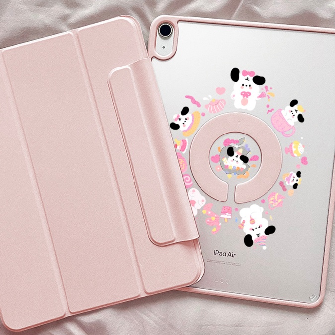 タブレットケース 回転機能付き かわいい子犬 透明タブレットカバー