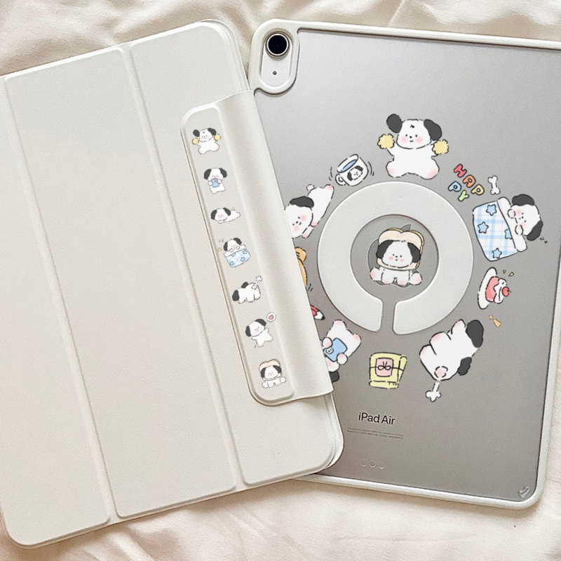 タブレットケース 回転機能付き かわいい子犬 透明タブレットカバー