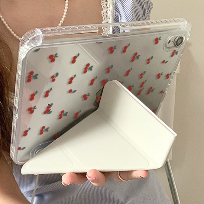 さくらんぼ柄 折りたたみ式保護タブレットケース