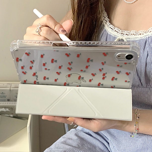 さくらんぼ柄 折りたたみ式保護タブレットケース