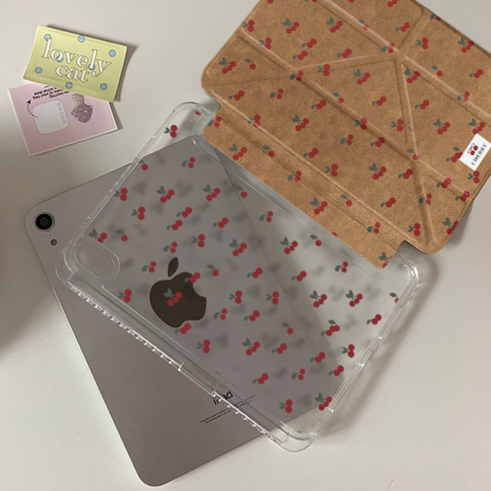 さくらんぼ柄 折りたたみ式保護タブレットケース
