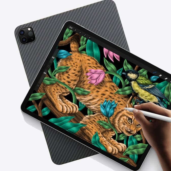 iPad/タブレットケース 薄型 炭素繊維柄 タブレット保護カバー