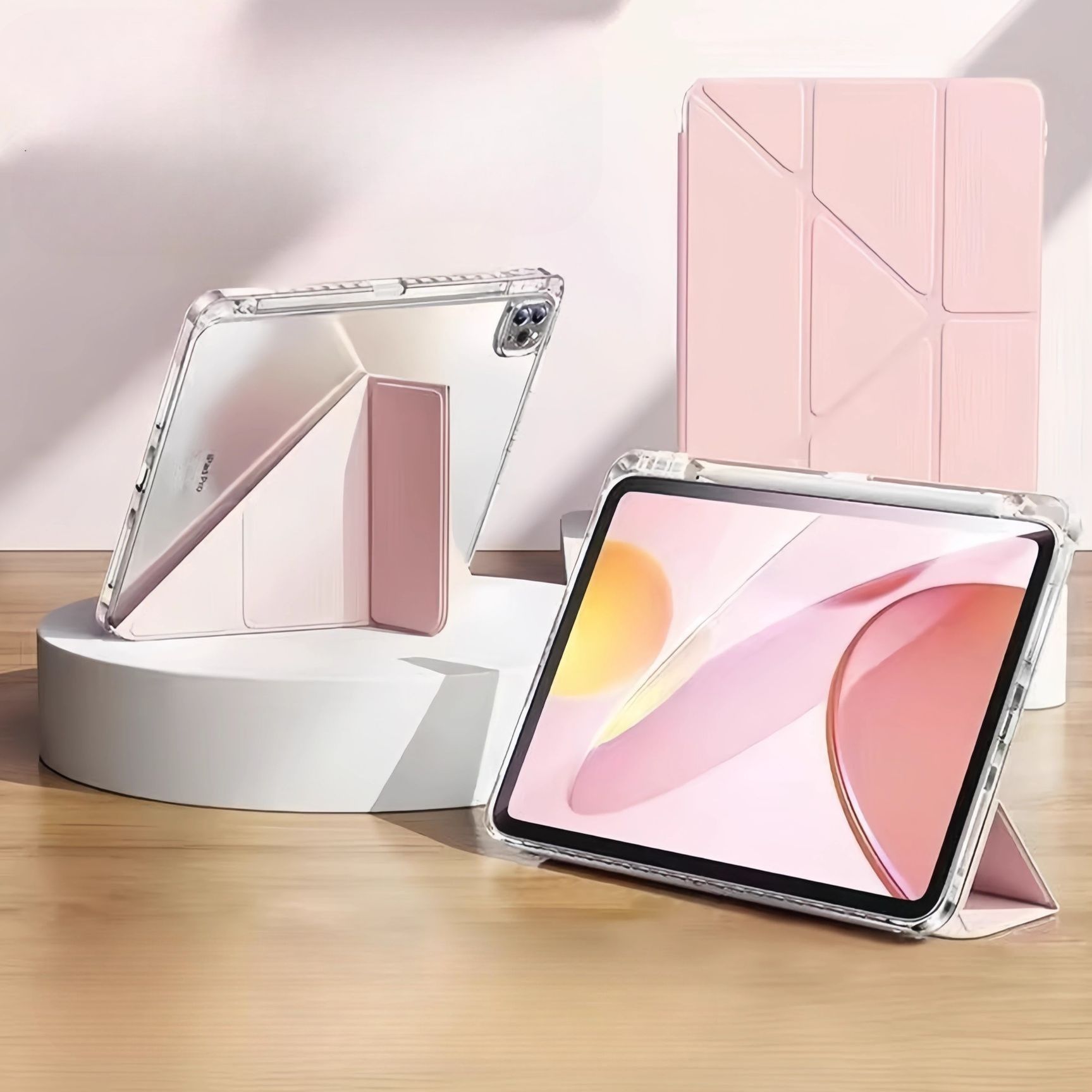 タブレットケース タブレットケース 三つ折り設計 多角形型タブレット保護カバー
