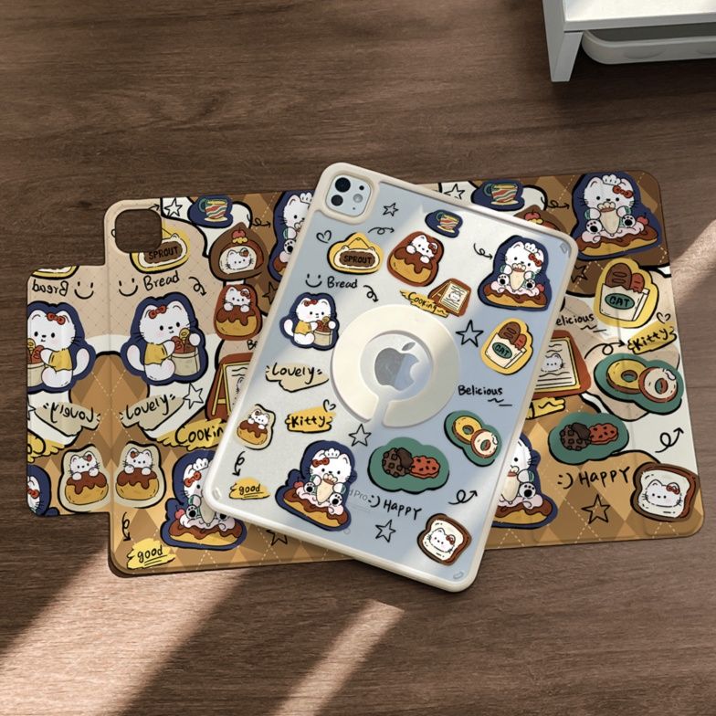 タブレットケース タブレットケース まるごとパン屋さん柄 折りたたみ式保護カバー