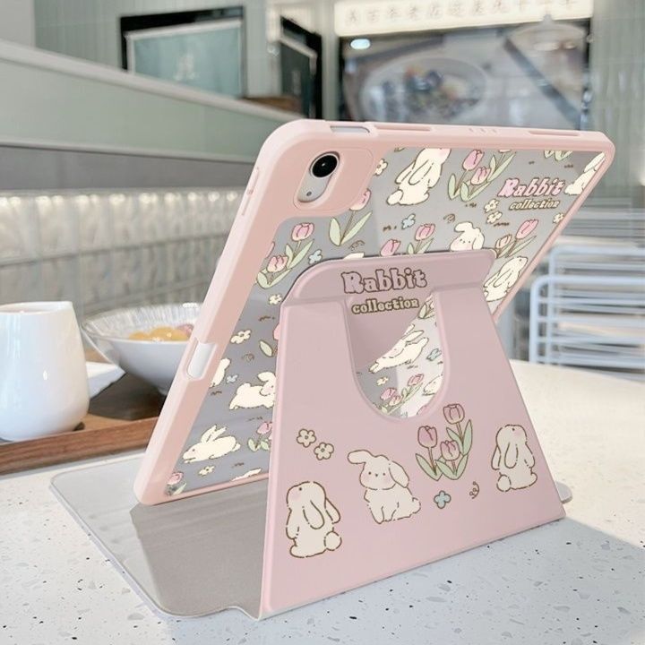 タブレットケース タブレットケース うさぎと花柄のスタンド機能付き保護カバー