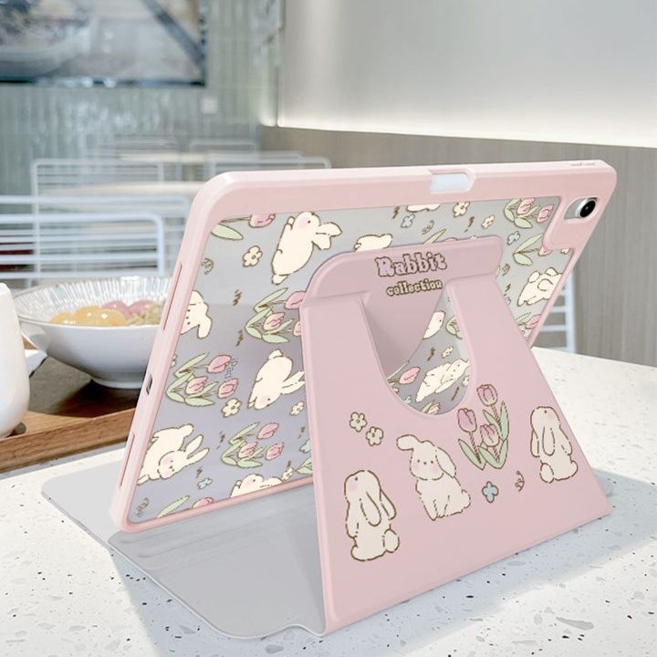 タブレットケース タブレットケース うさぎと花柄のスタンド機能付き保護カバー