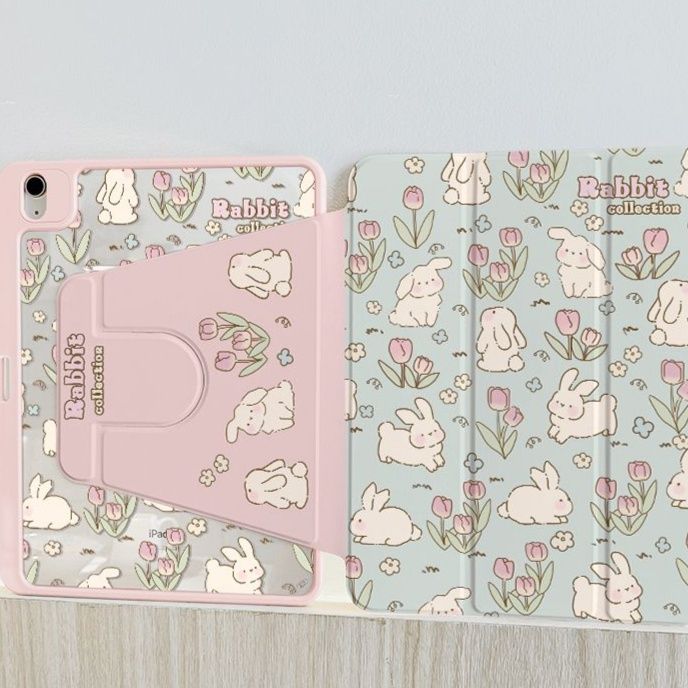 タブレットケース タブレットケース うさぎと花柄のスタンド機能付き保護カバー