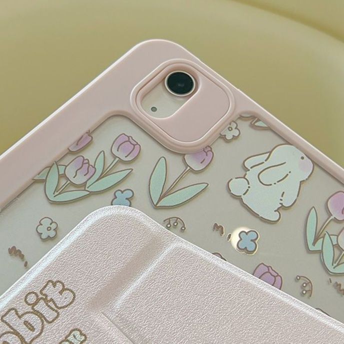 タブレットケース タブレットケース うさぎと花柄のスタンド機能付き保護カバー