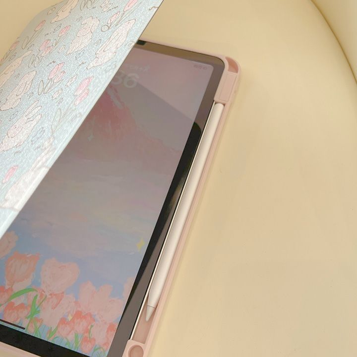 タブレットケース タブレットケース うさぎと花柄のスタンド機能付き保護カバー